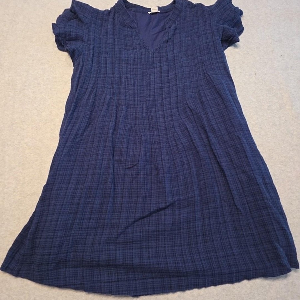 Sundance Dress Womens PS Blue Plaid V Neck Flutter Sleeve Shift‎ Sundress